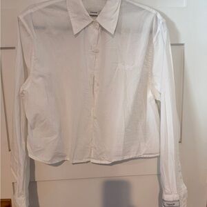 Coach Cropped White Collared Shirt with Subtle Logo-size 4